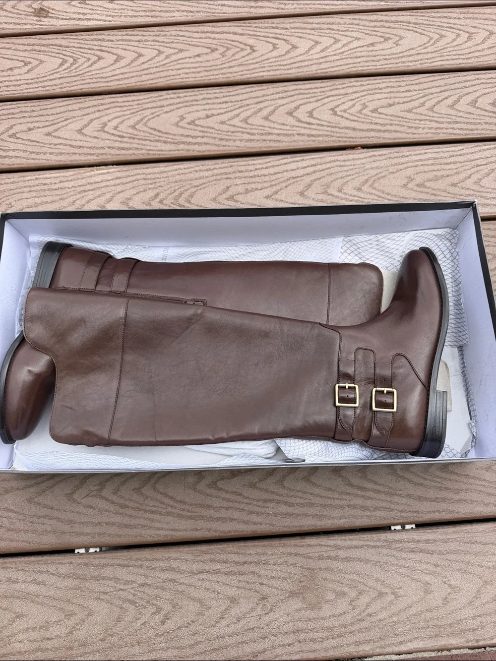 Bronx and Banco Tall Brown Leather Riding Boots with Buckles